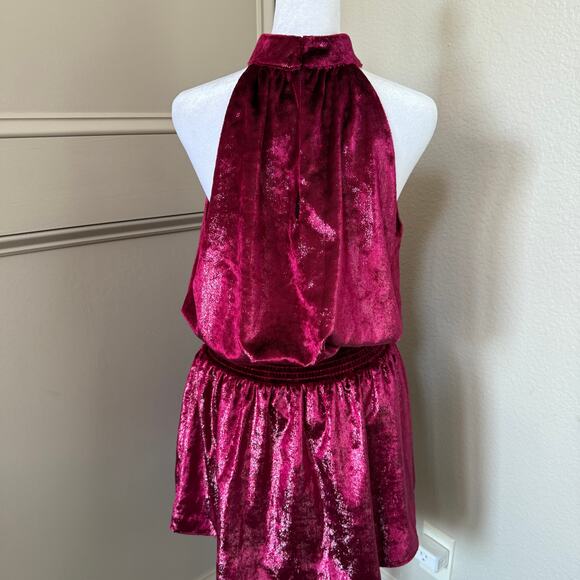 NWT Ramy Brook Ellin Dress Small Shimmer Red Velvet Halter Neck Cocktail Party - Picture 4 of 9